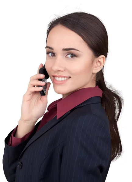 Portretul unei tinere femei de afaceri cu telefon — Fotografie, imagine de stoc