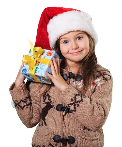Маленькая девочка с подарочной коробкой — стоковое фото