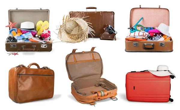 Vintage Suitcases Collection Isolated White Background — Stock Photo, Image