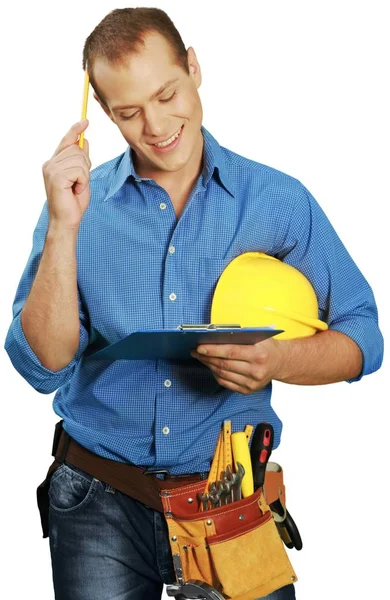 Man in yellow helmet — Stock Photo, Image