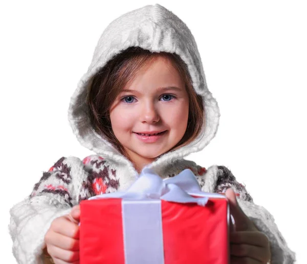 Menina com caixa de presente — Fotografia de Stock