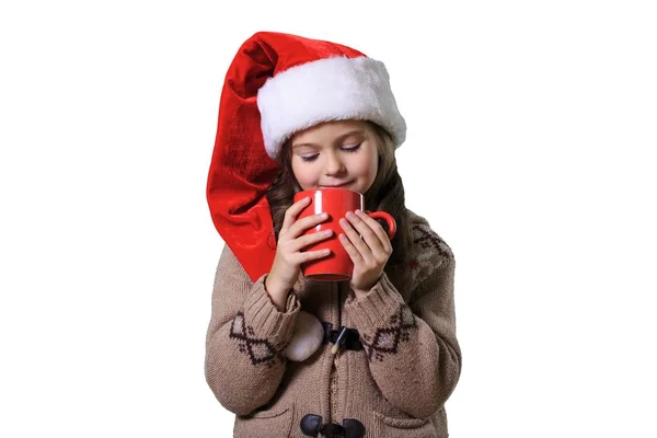 Belle petite fille au chapeau de Père Noël — Photo