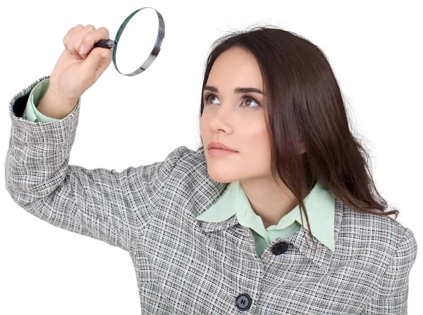 Vrouw met vergrootglas — Stockfoto