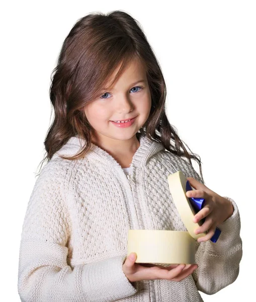 Κοριτσάκι με κουτί δώρου — Φωτογραφία Αρχείου