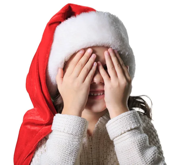 Little girl in santa hat — Stock Photo, Image