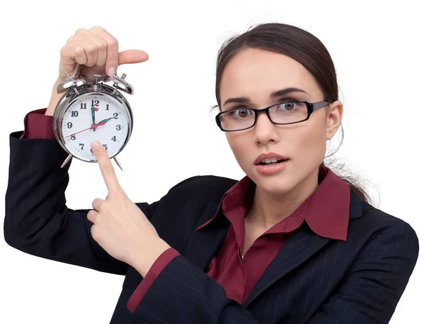 Business woman with clock — Stock Photo, Image