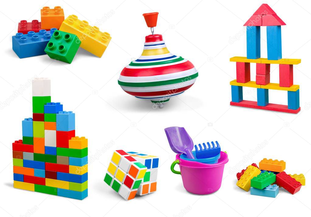 Kids toys collection isolated on white background 