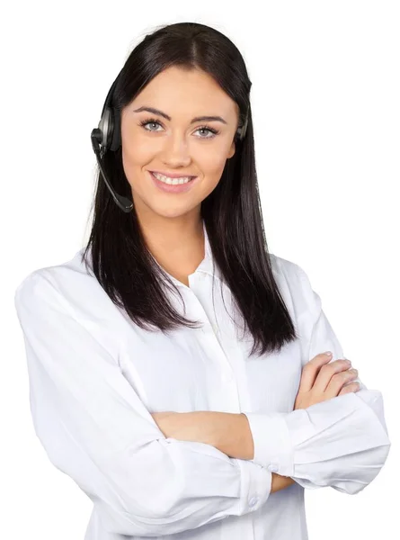 Ung affärskvinna i headset — Stockfoto