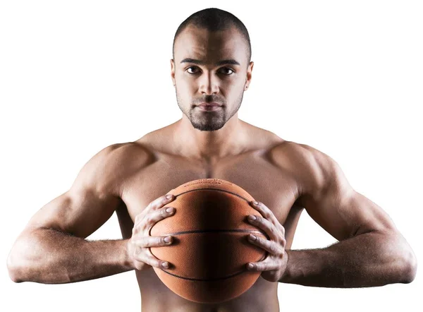 Sportlicher Mann mit Basketball-Ball — Stockfoto