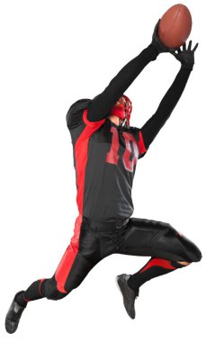 Beyaz arka plan üzerinde izole Amerikan futbolu oyuncusu