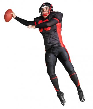 Beyaz arka plan üzerinde izole Amerikan futbolu oyuncusu