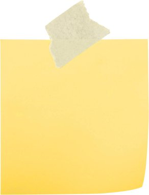 Beyaz arka plan üzerinde izole sarı kağıt etiket Not