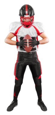 Beyaz arka plan üzerinde izole Amerikan futbolu oyuncusu