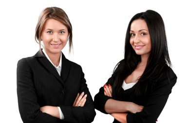 Beyaz arka plan üzerinde izole iki emin iş kadınları