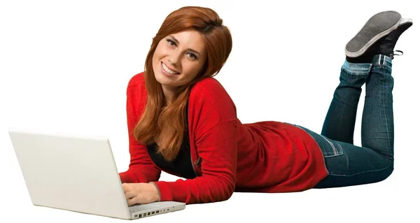 Carino donna con computer portatile — Foto Stock