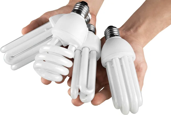 Eco Light bulbs in hands — Stock Photo, Image