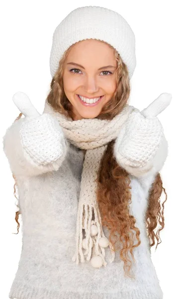 冬服の若い女性が — ストック写真