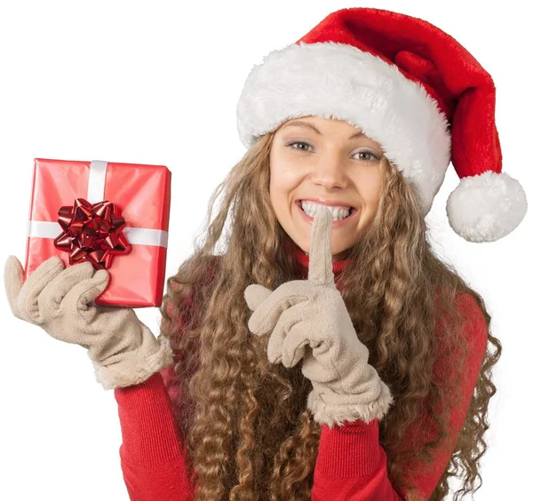 Mooie vrouw met kerst gift — Stockfoto