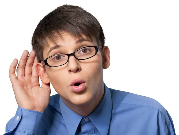Porträt Des Netten Jungen Mit Brille Auf Weißem Hintergrund — Stockfoto
