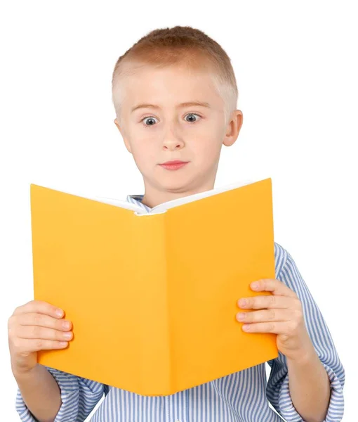 Young boy reading book — Stock Photo, Image