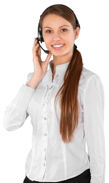 Mujer bonita usando auriculares — Foto de Stock