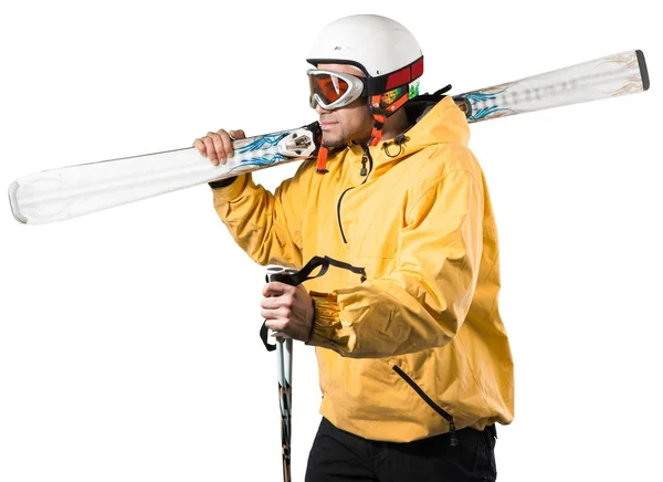 白い背景に分離された若い男スキーヤー — ストック写真