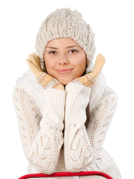 Νεαρή γυναίκα με ζεστά ρούχα — Φωτογραφία Αρχείου