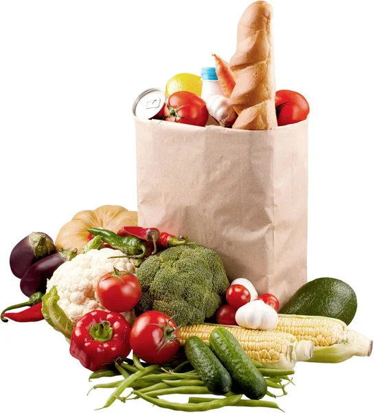 Élelmiszer-barna élelmiszerbolt táska — Stock Fotó