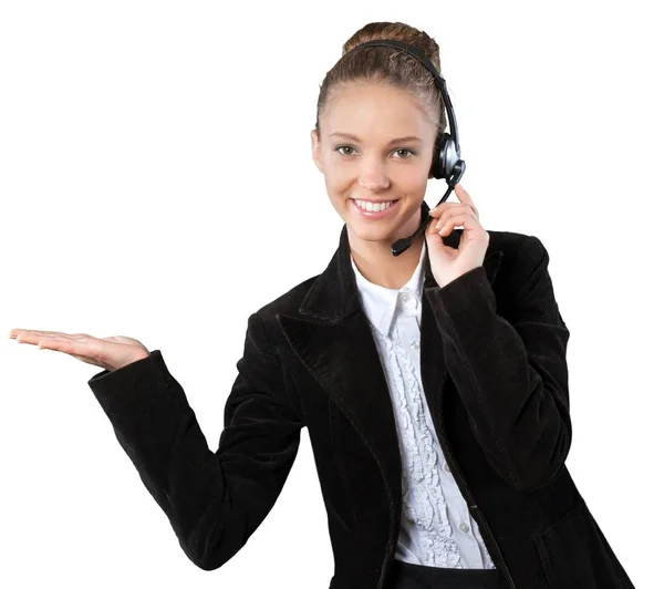 Young businesswoman in headset — Stock Photo, Image