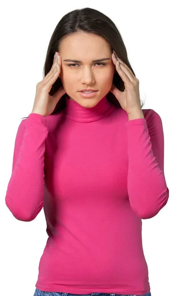 Młoda kobieta z bólem głowy — Zdjęcie stockowe