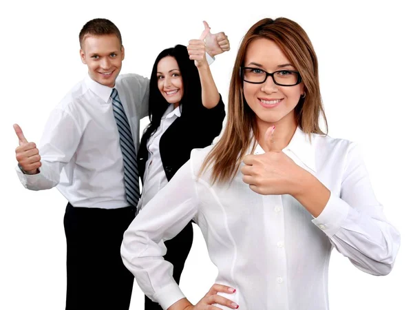 Happy Businessman Businesswomen Showing Thumbs — Stock Photo, Image