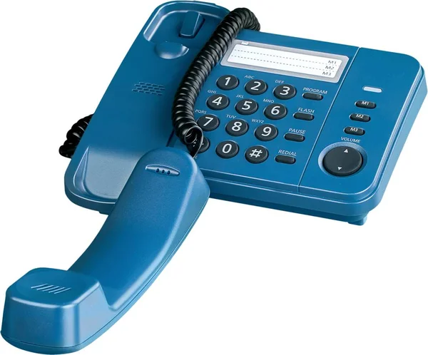 Telefone Escritório Azul Isolado Fundo Branco — Fotografia de Stock