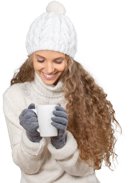 Dívka pije horký čaj — Stock fotografie
