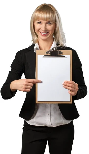 Young Beautiful Businesswoman Clipboard White — Stock Photo, Image