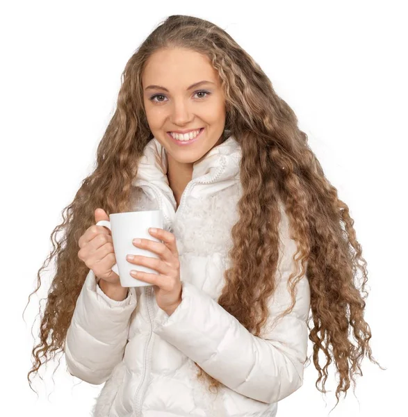 Menina beber chá quente — Fotografia de Stock