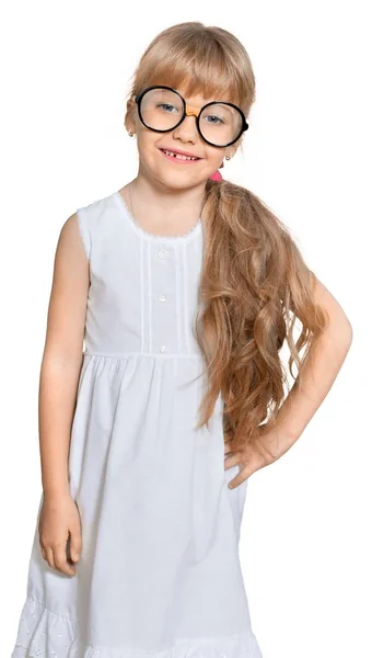 Little Girl Eyeglasses Isolated White Background — Stock Photo, Image