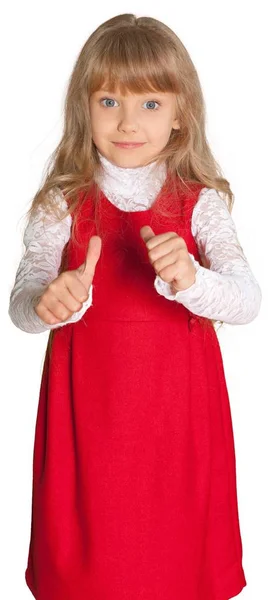 Linda Niña Vestido Rojo Aislado Sobre Fondo Blanco — Foto de Stock