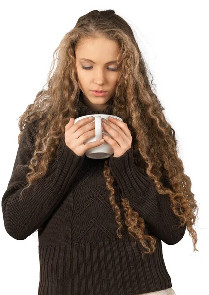Žena držící šálek kávy — Stock fotografie