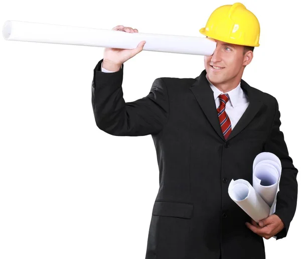 Business man in yellow helmet — Stock Photo, Image