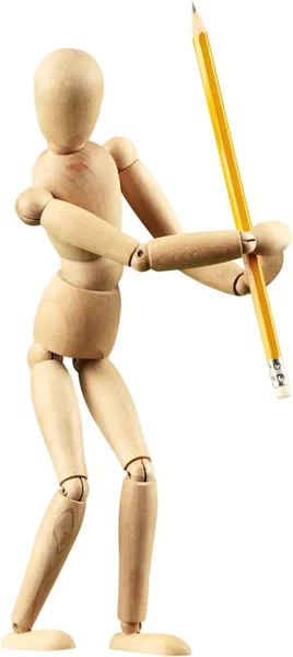 Figura de hombre de madera con lápiz —  Fotos de Stock