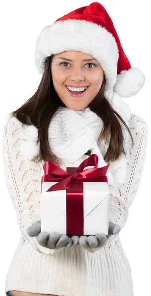 Piękna kobieta w kapeluszu Świętego Mikołaja — Zdjęcie stockowe