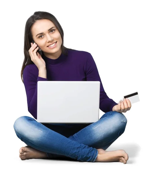 Mulher bonito com laptop — Fotografia de Stock