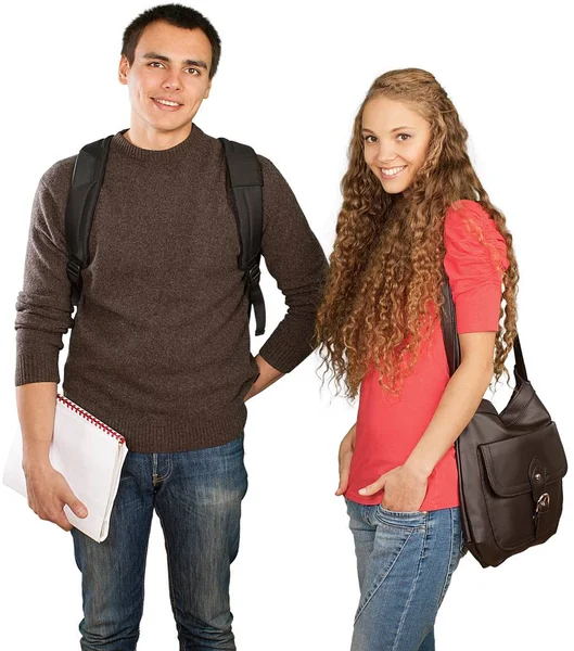 Young Male Female Students Isolated White Background — Stock Photo, Image