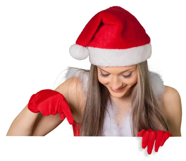 Noel Baba Şapkası Ile Bayrak Beyaz Arka Plan Üzerinde Izole — Stok fotoğraf