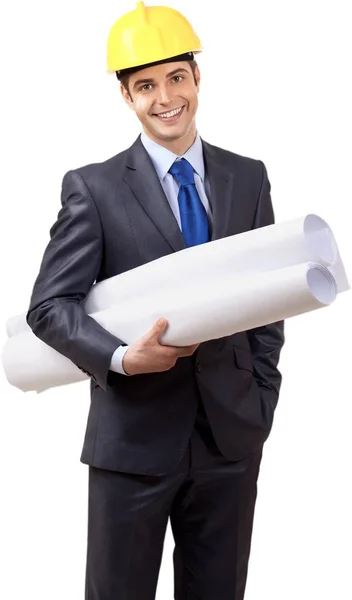 Business man in yellow helmet — Stock Photo, Image