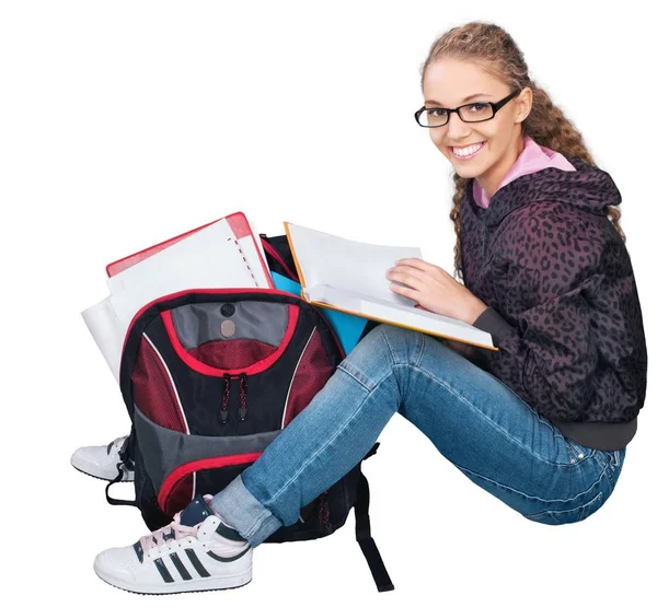 Söt student läsa bok — Stockfoto