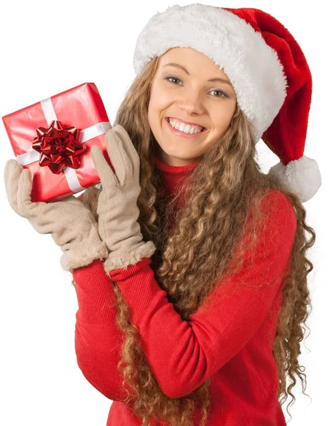 Szép nő, a karácsonyi ajándék — Stock Fotó