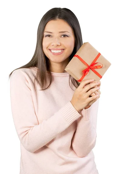 Hermosa mujer con regalo de Navidad —  Fotos de Stock
