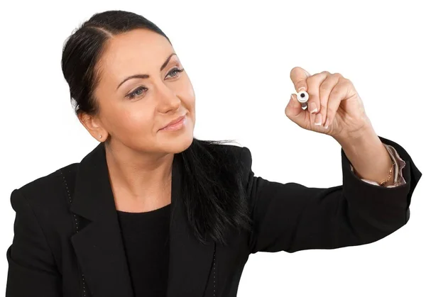 Young woman holding pen Stock Image