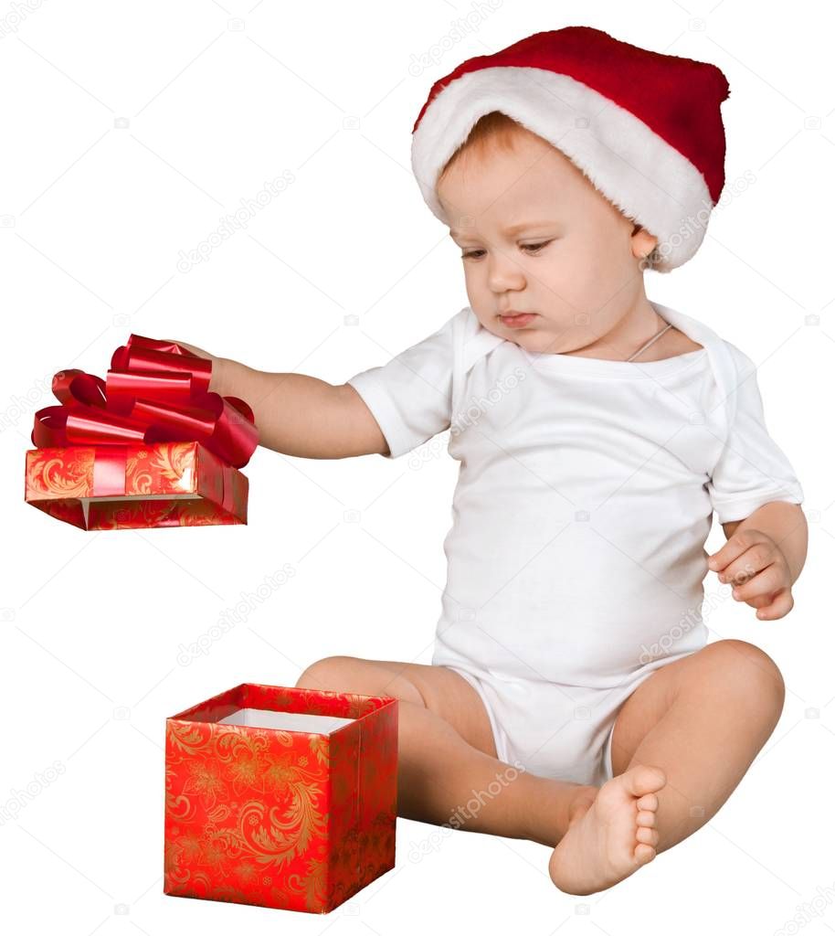 Baby opening gift box